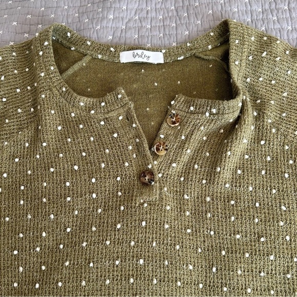 Briley Tops - Cozy Olive Green Top with Cream Dots